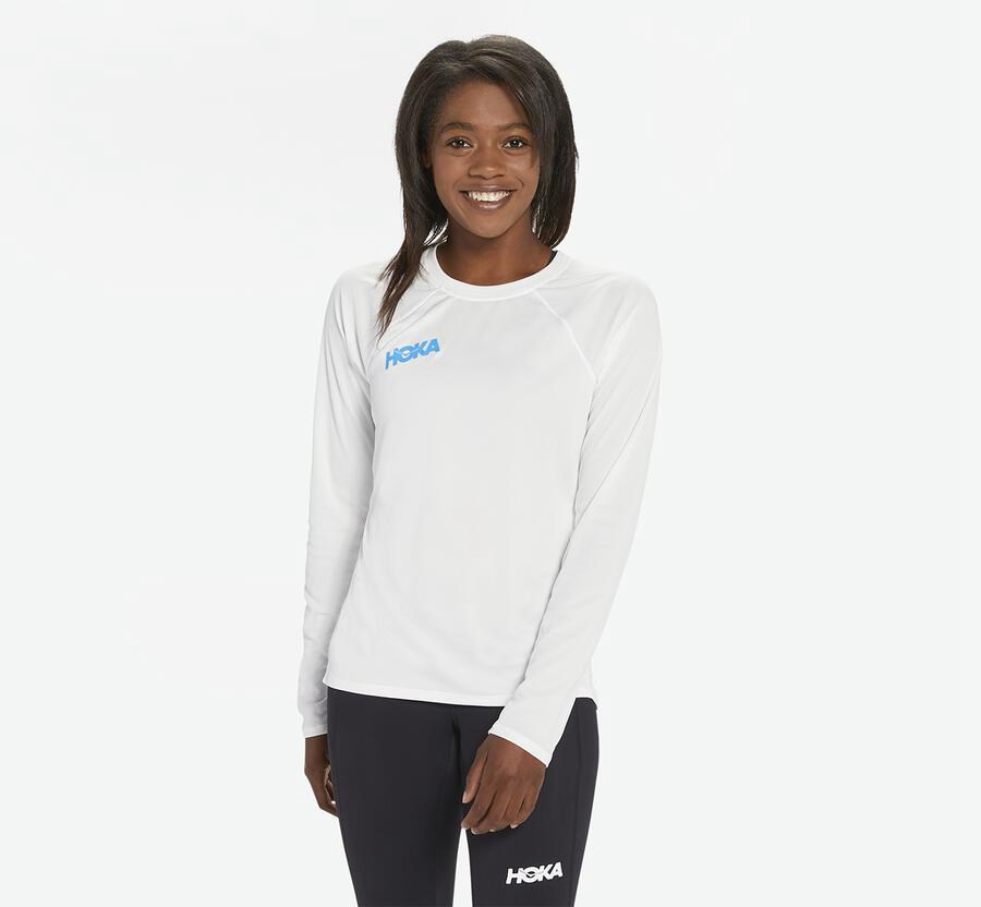 Hoka One One Performance Long Sleeve - Women Tops - White,Australia DOV-503942